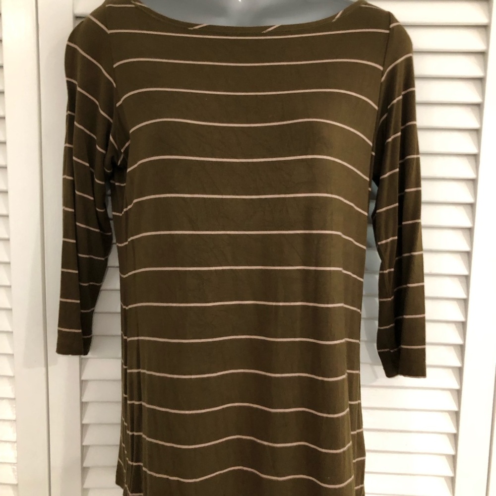 Striped Olive Green Boatneck Women's Top